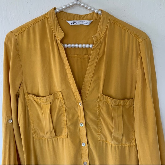 Zara Shirt Dress Mustard Yellow With Ruffled Hem - Picture 10 of 15